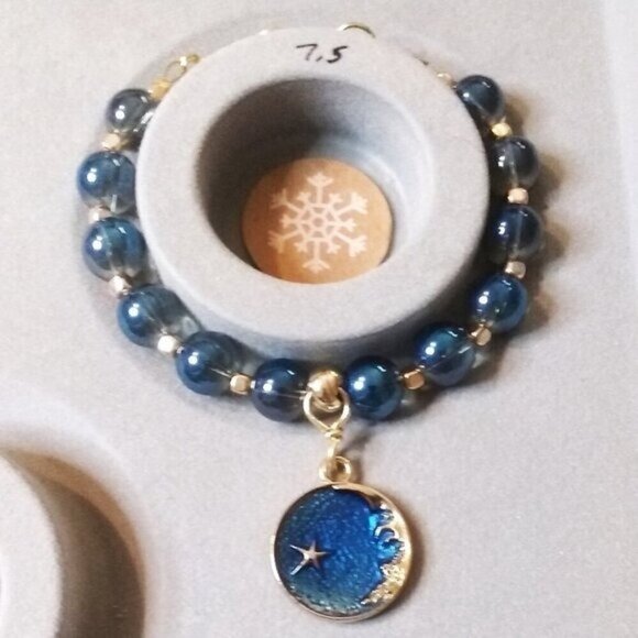 Moon Goddess Jewelry! Blue Moon Charm! Beaded Bracelet - Fits 6-7.5" Wrists - Picture 8 of 9